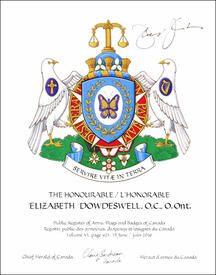 Letters patent granting heraldic emblems to Elizabeth Dowdeswell Letters patent granting heraldic emblems to Elizabeth Dowdeswell