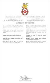 Letters patent registering the heraldic emblems of the University of Toronto Letters patent registering the heraldic emblems of the University of Toronto