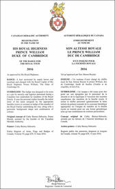 Lettres patentes enregistrant les emblèmes héraldiques du prince William, duc de Cambridge