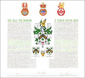 Letters patent granting heraldic emblems to Peter Hugh O’Neil Roe
