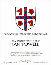 Letters patent granting heraldic emblems to Ian Powell Letters patent granting heraldic emblems to Ian Powell