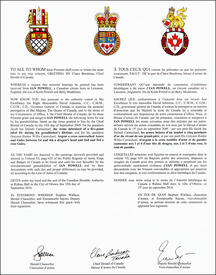 Letters patent granting heraldic emblems to Ian Powell Letters patent granting heraldic emblems to Ian Powell