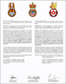 Lettres patentes concédant des emblèmes héraldiques à Ian Powell