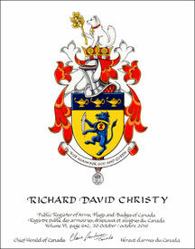 Lettres patentes concédant des emblèmes héraldiques à Richard David Christy