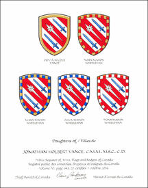 Letters patent granting heraldic emblems to Jonathan Holbert Vance