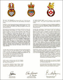 Letters patent granting heraldic emblems to Beverley Marian McLachlin