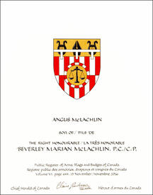 Letters patent granting heraldic emblems to Beverley Marian McLachlin