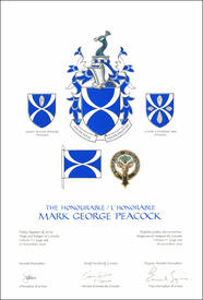 Lettres patentes concédant des emblèmes héraldiques à Mark George Peacock