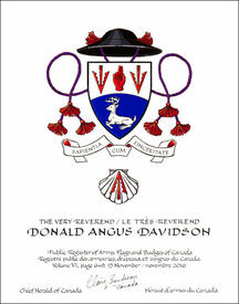 Letters patent granting heraldic emblems to Donald Angus Davidson Letters patent granting heraldic emblems to Donald Angus Davidson