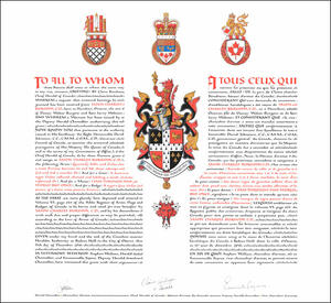 Letters patent granting heraldic emblems to Jason Charles Burgoin Letters patent granting heraldic emblems to Jason Charles Burgoin