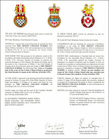 Lettres patentes concédant un drapeau à The Trinity College School