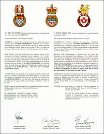 Letters patent granting heraldic emblems to Acadia University Letters patent granting heraldic emblems to Acadia University