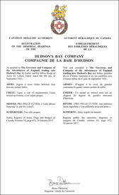 Letters patent registering the heraldic emblems of the Hudson's Bay Company Letters patent registering the heraldic emblems of the Hudson's Bay Company