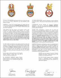Letters patent granting heraldic emblems to Robert Michael Kasun Letters patent granting heraldic emblems to Robert Michael Kasun