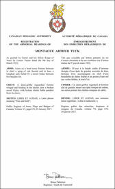 Letters patent registering the heraldic emblems of Montague Arthur Tuck Letters patent registering the heraldic emblems of Montague Arthur Tuck