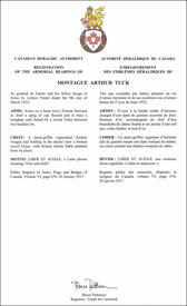 Letters patent registering the heraldic emblems of Montague Arthur Tuck