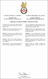 Lettres patentes enregistrant les emblèmes héraldiques de Gerald Lynham Porte Grant-Suttie Lettres patentes enregistrant les emblèmes héraldiques de Gerald Lynham Porte Grant-Suttie