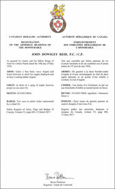 Lettres patentes enregistrant les emblèmes héraldiques de John Dowsley Reid