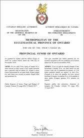 Lettres patentes enregistrant les emblèmes héraldiques de The Metropolitan of the Ecclesiastical Province of Ontario Lettres patentes enregistrant les emblèmes héraldiques de The Metropolitan of the Ecclesiastical Province of Ontario