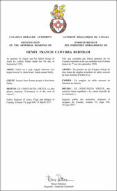 Letters patent registering the heraldic emblems of Henry Francis Cawthra Burnham Letters patent registering the heraldic emblems of Henry Francis Cawthra Burnham