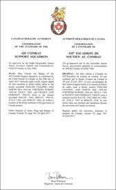 Lettres patentes confirmant l'étendard du 420e Escadron de soutien au combat