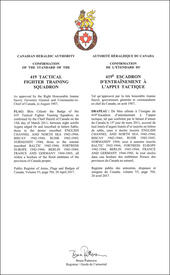 Lettres patentes confirmant l'étendard du 419e Escadron d'entraînement à l'appui tactique