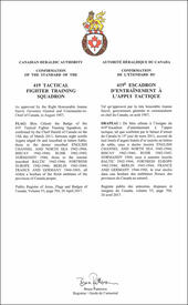 Lettres patentes confirmant l'étendard du 419e Escadron d'entraînement à l'appui tactique