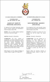 Lettres patentes confirmant l’insigne du Sous-ministre adjoint (Finances)
