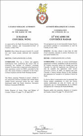 Lettres patentes confirmant l’insigne du 22e Escadron contrôle radar Lettres patentes confirmant l’insigne du 22e Escadron contrôle radar