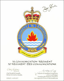 Letters patent approving the Badge of the 76 Communication Regiment