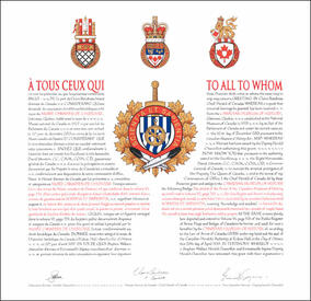 Letters patent granting heraldic emblems to the Canadian Museum of History