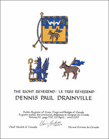 Letters patent granting heraldic emblems to Dennis Paul Drainville