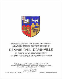 Letters patent granting heraldic emblems to Dennis Paul Drainville