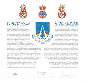 Letters patent granting heraldic emblems to the British Columbia Genealogical Society