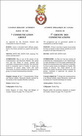 Lettres patentes approuvant l’insigne du 7e Groupe des communications