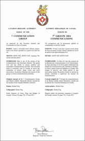 Lettres patentes approuvant l’insigne du 7e Groupe des communications