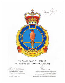 Letters patent approving the Badge of the  7 Communication Group