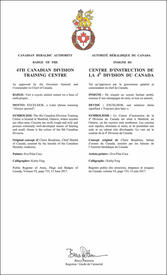 Lettres patentes approuvant l’insigne du Centre d’instruction de la 4e Division du Canada
