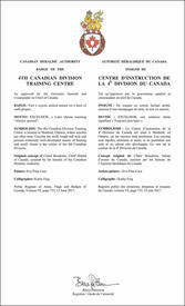 Letters patent approving the Badge of the 4th Canadian Division Training Centre