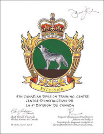Lettres patentes approuvant l’insigne du Centre d’instruction de la 4e Division du Canada