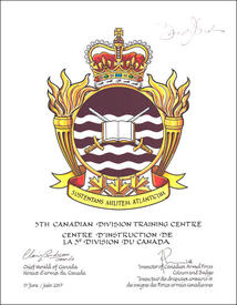 Lettres patentes approuvant l’insigne du Centre d’instruction de la 5e Division du Canada