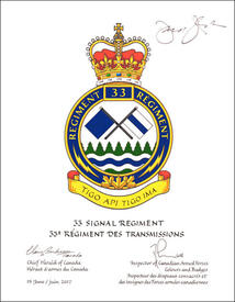 Letters patent approving the Badge of the 33 Signal Regiment