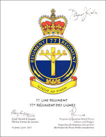 Letters patent approving the Badge of the 77 Line Regiment