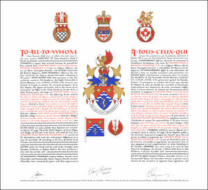 Letters patent granting heraldic emblems to Vincent Paul Beswick-Escanlar