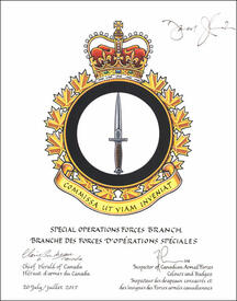 Letters patent approving the Badge of the Special Operations Forces Branch