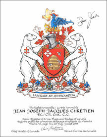 Letters patent granting heraldic emblems to Joseph Jacques Jean Chrétien Letters patent granting heraldic emblems to Joseph Jacques Jean Chrétien