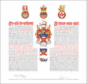 Letters patent granting heraldic emblems to Kalen Brook Tresidder Lennox