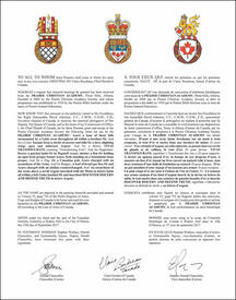 Letters patent granting heraldic emblems to the Prairie Christian Academy Society