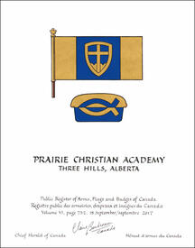 Lettres patentes concédant des emblèmes héraldiques à la Prairie Christian Academy Society