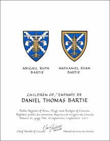 Lettres patentes concédant des emblèmes héraldiques à Daniel Thomas Bartie Lettres patentes concédant des emblèmes héraldiques à Daniel Thomas Bartie